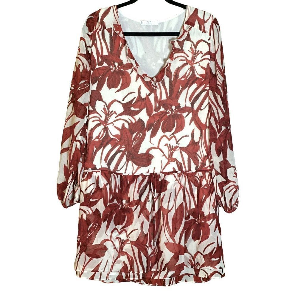 MNG MANGO Red and White Floral Mini Dress Size 8